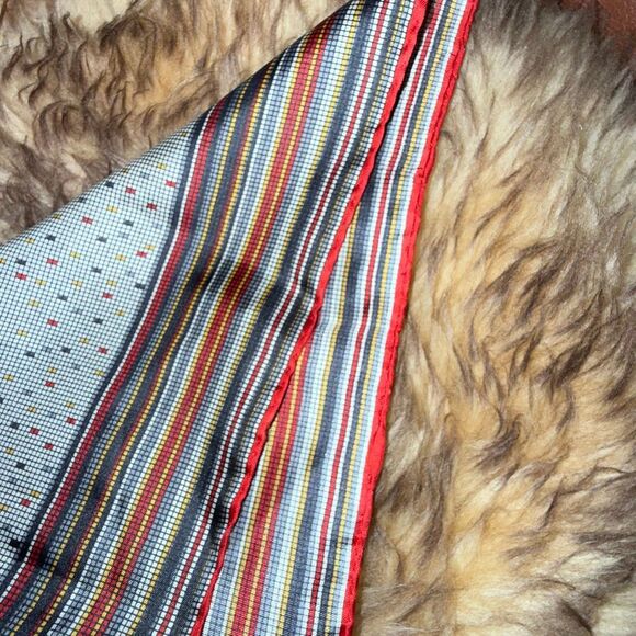 Christian Dior Vintage Silk Scarf — Red Trim Geometric Print Stripes Polkadot — - Picture 11 of 13